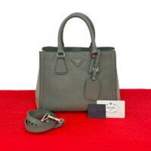 PRADA Triangle Logo Saffiano Leather Handbag Tote Bag Shoulder Gray 195 6